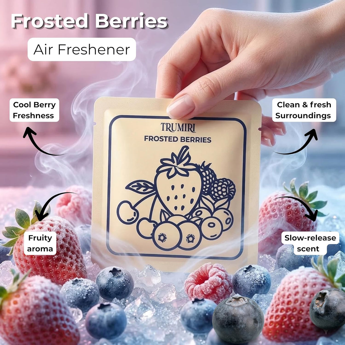 Frosted Berries Scented Drawer & Closet Air Freshener Sachet–Pack of 3–Long-Lasting Hanging Sachet Bag, Scent Diffuser, Odor Eliminator,Wardrobes Dressers,Fruity–Home Fragrance Gift Set for Christmas