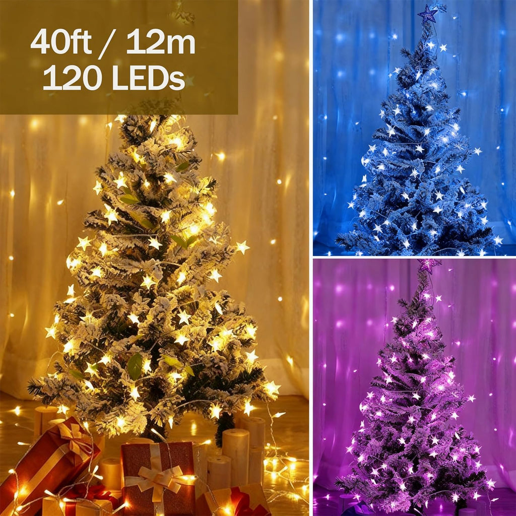 Solhice 40ft Color Changing Star String Lights for Bedroom 120 LEDs, Twinkle Lights USB Powered for Kids Room Indoor, Hanging Lights with Remote