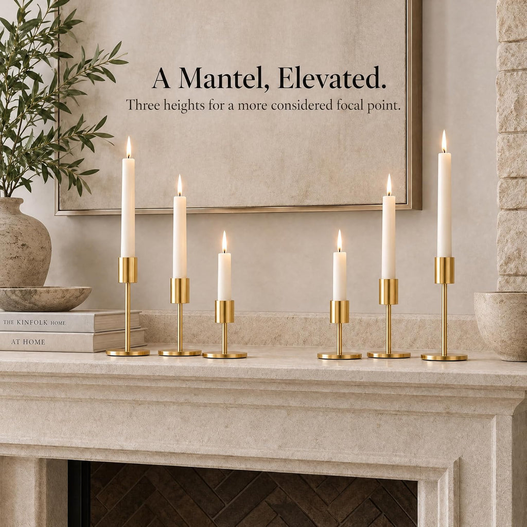 zeochyni French Gold Candlesticks Holder, Set of 6 Taper Candle Holders