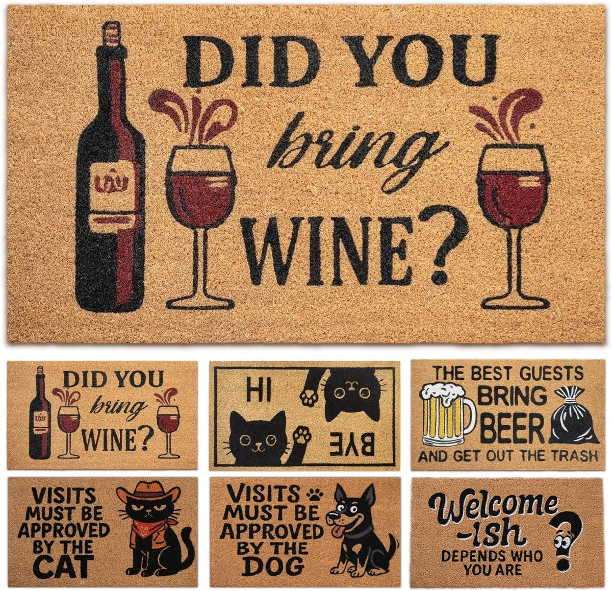 Funny Coir Door Mats Outside and Inside, Wine, 17 x 30 in