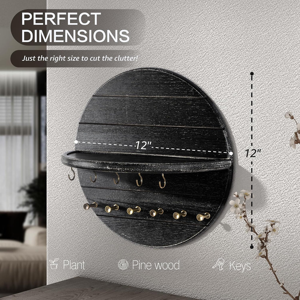 Rebee Vision Round Key Holder Wall Mount for Keys & Sunglasses, Old Black