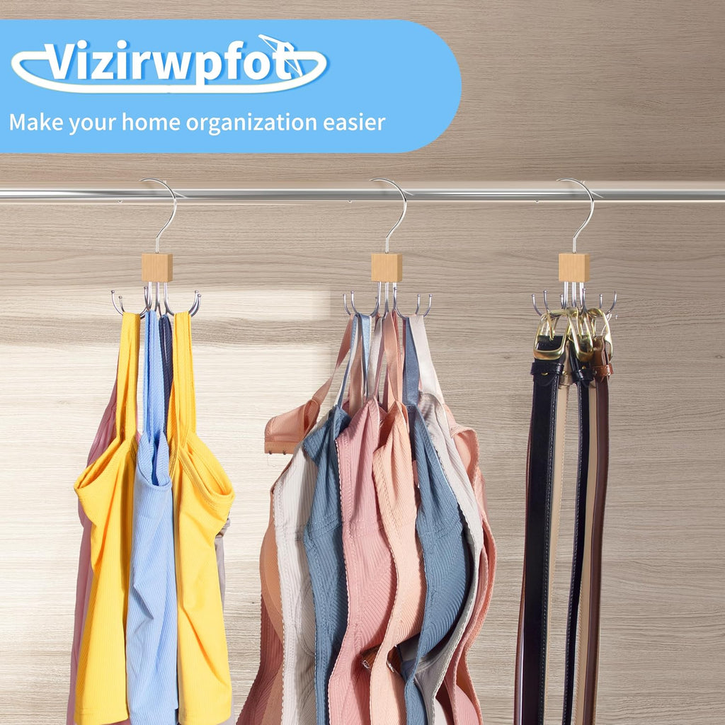 Tank Top Hanger,Rotatable Bra Hanger,Max 36 Storage Capacity Sports Bra Hangers,Space Saving Hangers for Dorm,Closet Organizers and Storage,Closet Organizer for Belt,Scarf, Purse,Wood