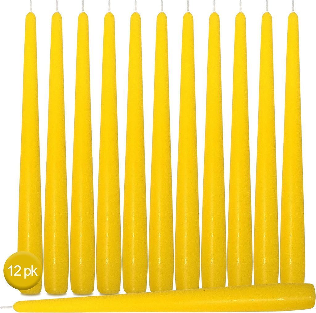 Hyoola Tall Taper Candles - 14 Inch Yellow Unscented Dripless Taper Candles - 12 Hour Burn Time - 12 Pack