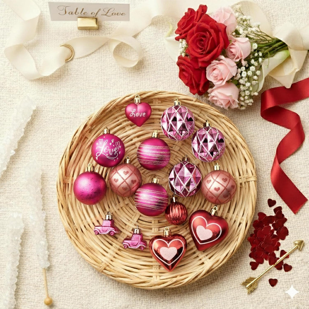 DecorbyHannah 21ct Valentines Pink Christmas Ornaments Set Tree Decorations