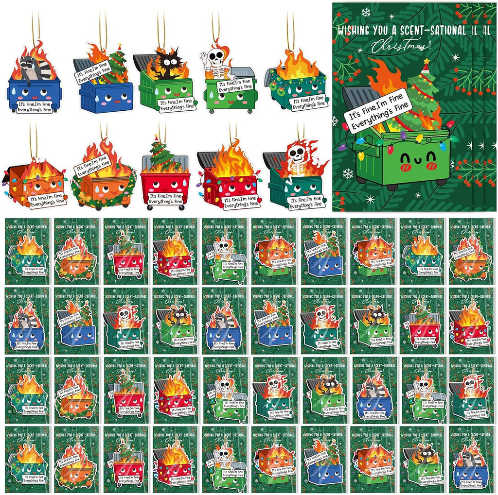 40 Sets Dumpster Fire Hanging Ornament Emotional Funny Positive Support Scent Sachets Air Freshener with Card Thank You Gifts for Teacher Nurse Office Coworker Employee Team Staff, 10 Scent