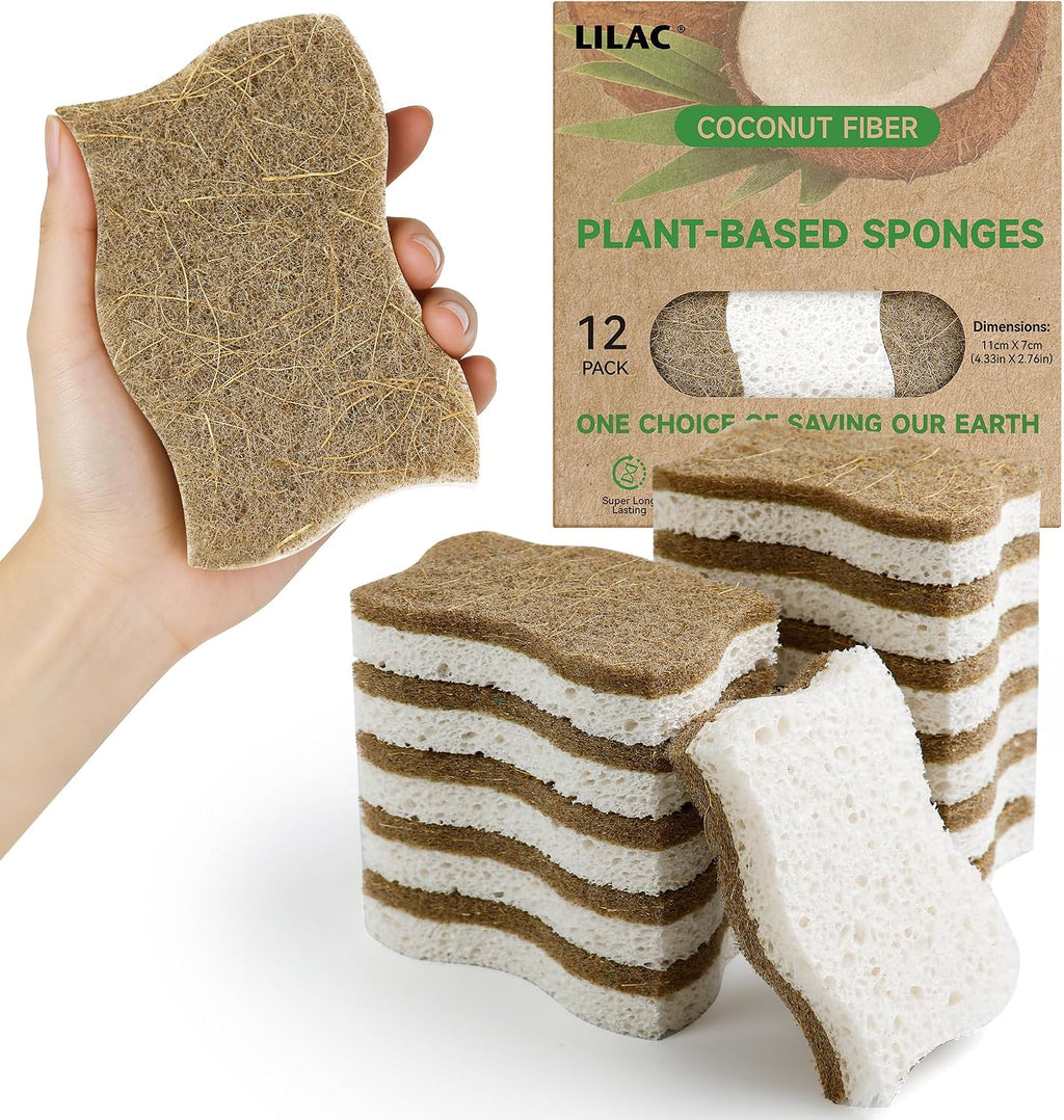12 Pack Natural Cellulose Non-Scratch Kitchen Scrub Sponges for Dish