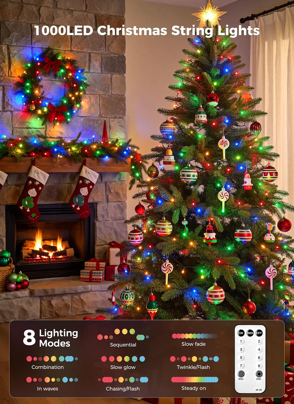 330FT 1000LED Christmas Lights Outdoor, Remote & Timer, Dimmable Multicolor