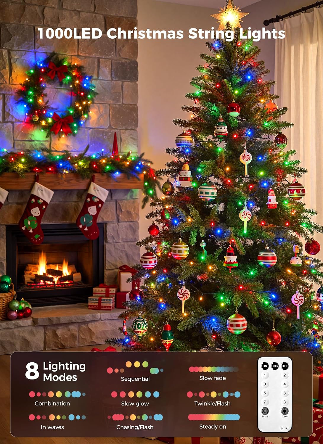330FT 1000LED Christmas Lights Outdoor, Remote & Timer, Dimmable Multicolor