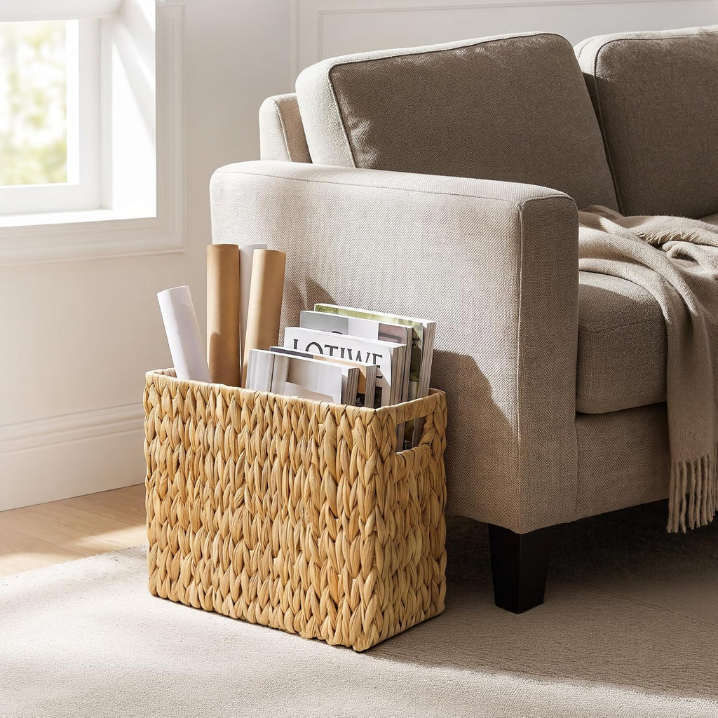 Magazine Holder with Handle, Handwoven Magazine Basket