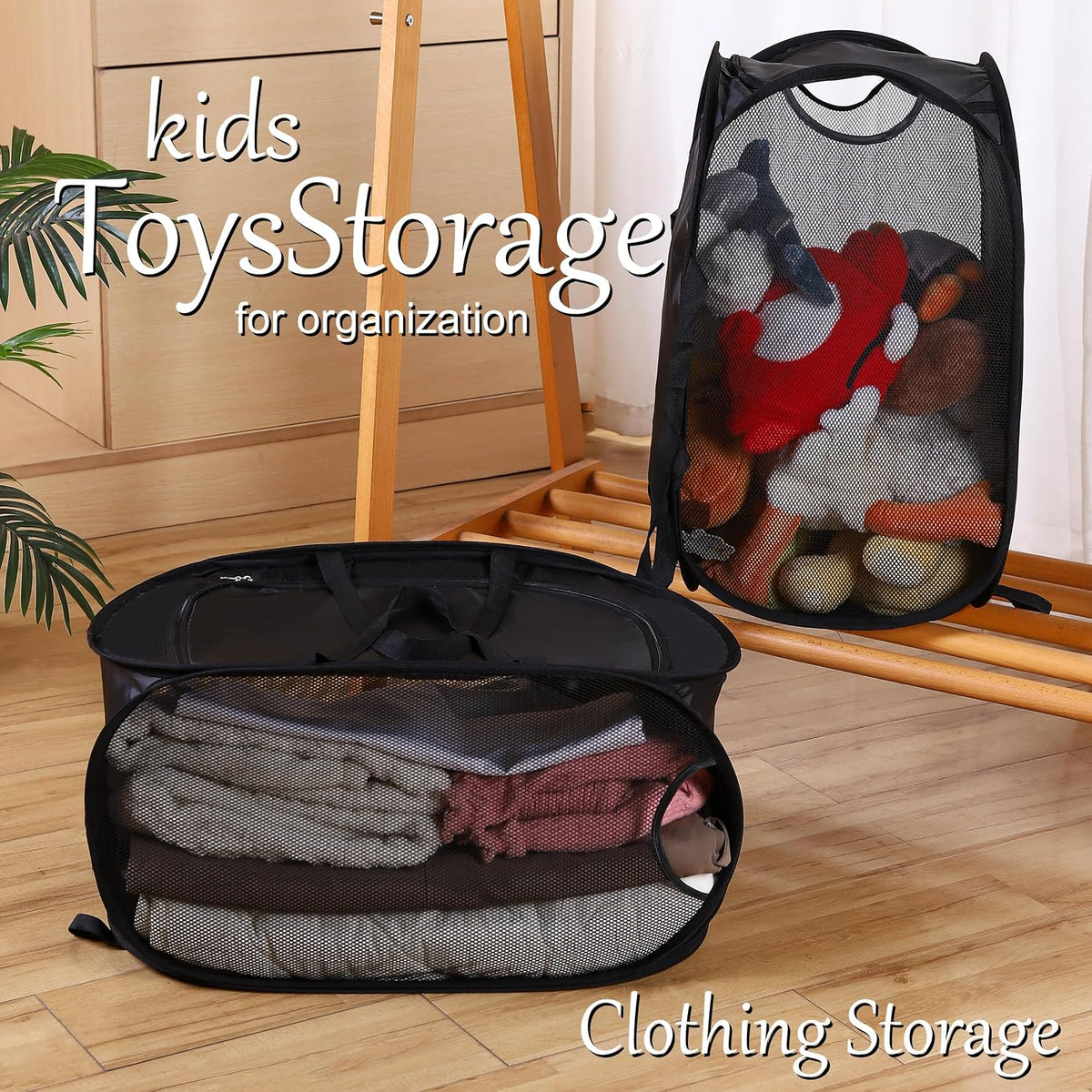 4 Pcs Mesh Popup Laundry Hamper, Opening Laundry Basket,Popup Laundry Basket with Durable Handles,Foldable Pop-up Mesh Hamper Dirty Clothes Basket for Clothes & Laundry-Home Organization