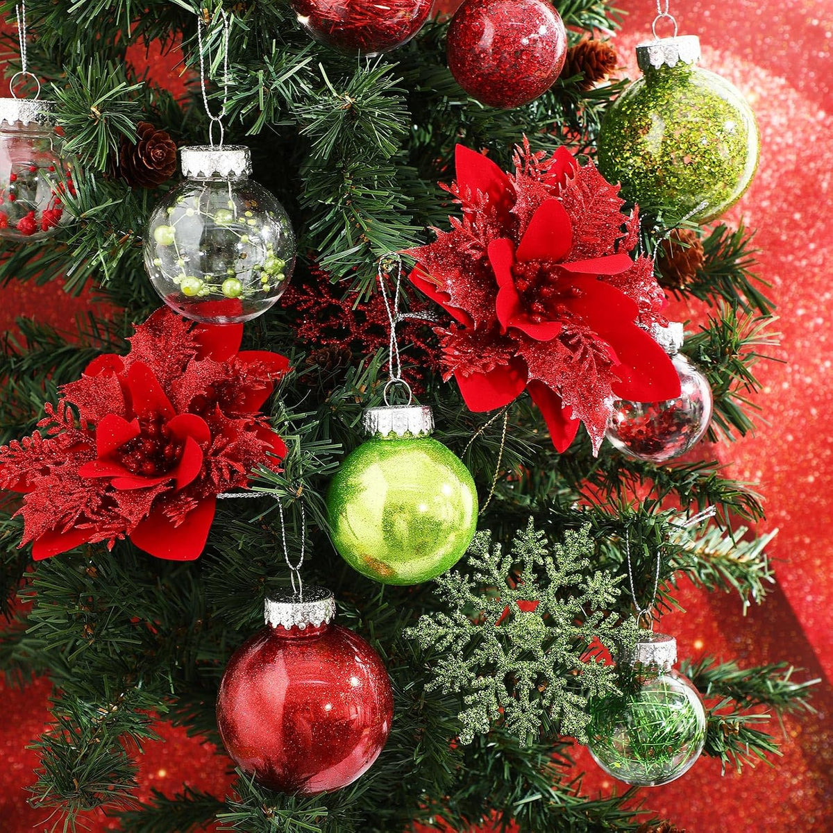 Jenaai Green Red 74 Pcs Christmas Ball Ornaments Tree Decorations