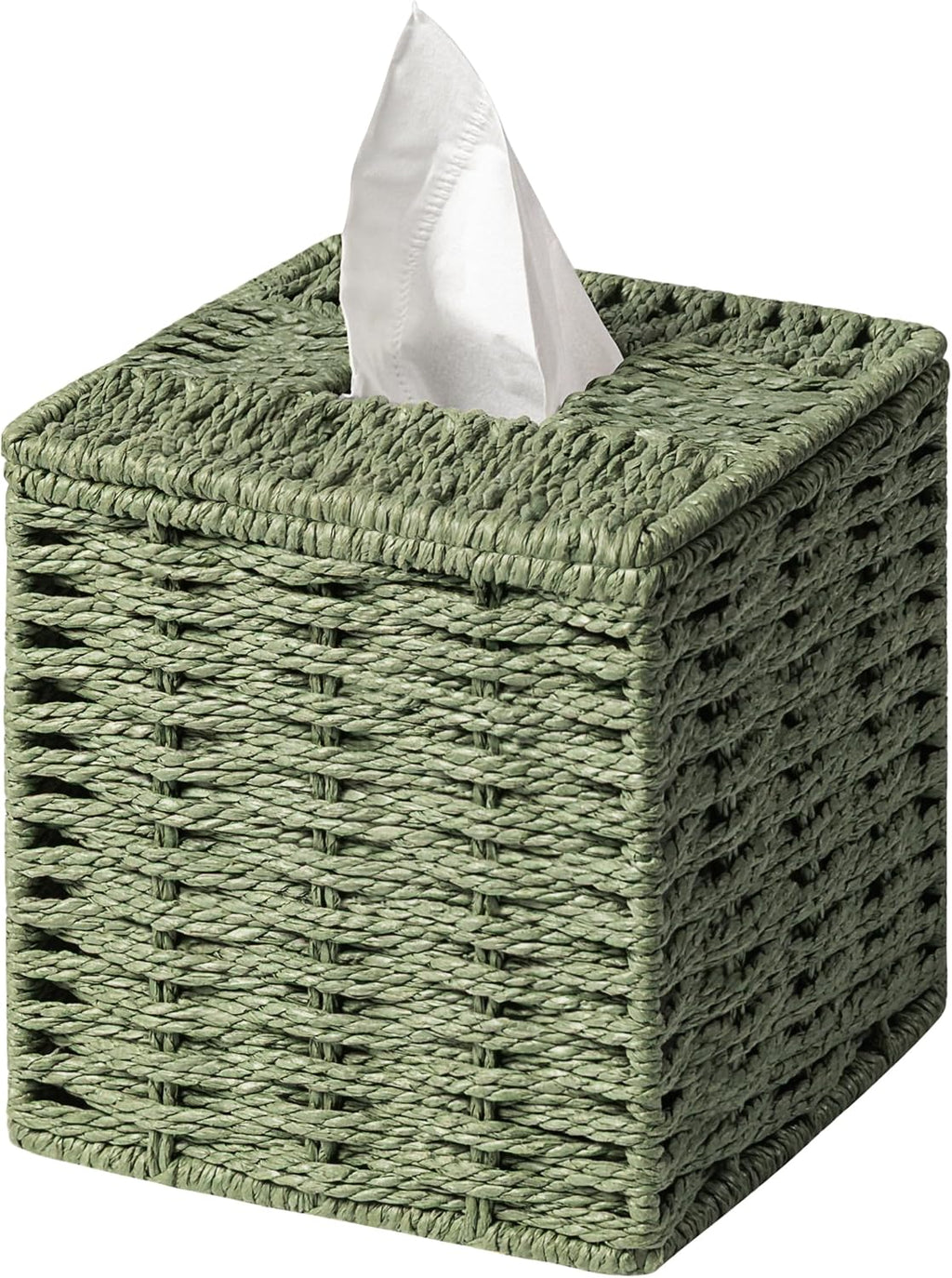Sage Green Tissue Box Cover, Hand Woven Square Tissue Box Holder