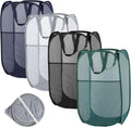 4Pcs Pop Up Laundry Basket Set, Collapsible Pop Up Hamper in 4 Colors, Mesh Laundry Basket for Home, Dorm, Travel & Storage