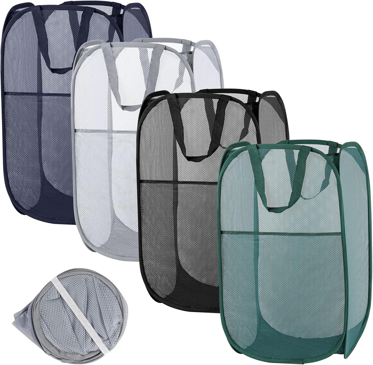 4Pcs Pop Up Laundry Basket Set, Collapsible Pop Up Hamper in 4 Colors, Mesh Laundry Basket for Home, Dorm, Travel & Storage