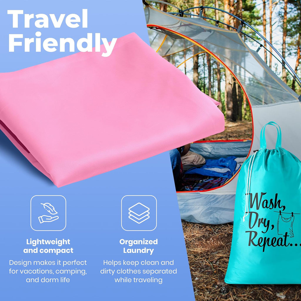 Handy Laundry Extra Large Travel Laundry Bags 2-Pack – Heavy Duty, Water-Resistant, Holds 4 Loads, Drawstring Closure, Fun Print for Camping, Dorms, Travel, Pink-Teal, 24 x 36 in