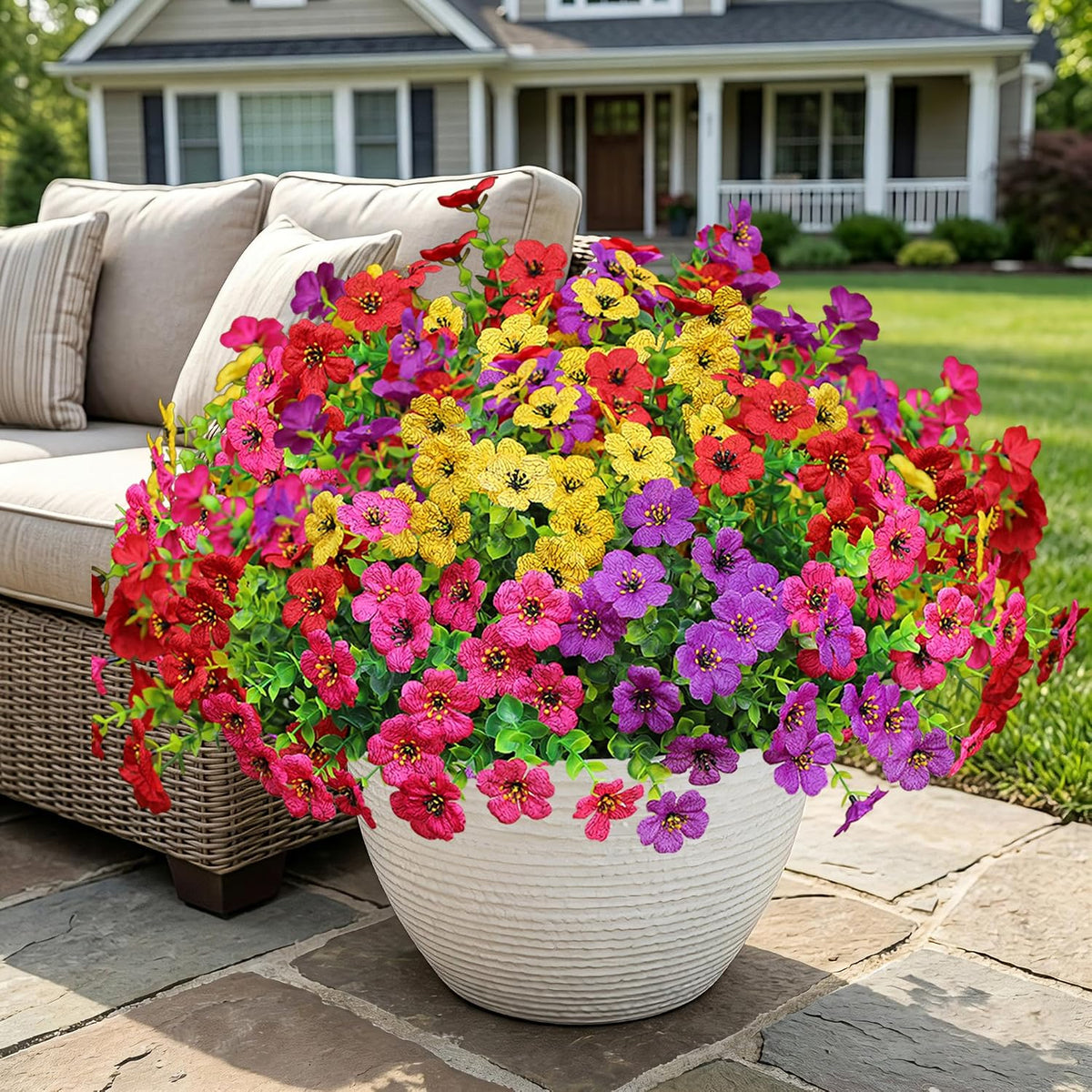 Artificial Flowers for Outdoors (12, Purple Red Yellow Hot Pink)