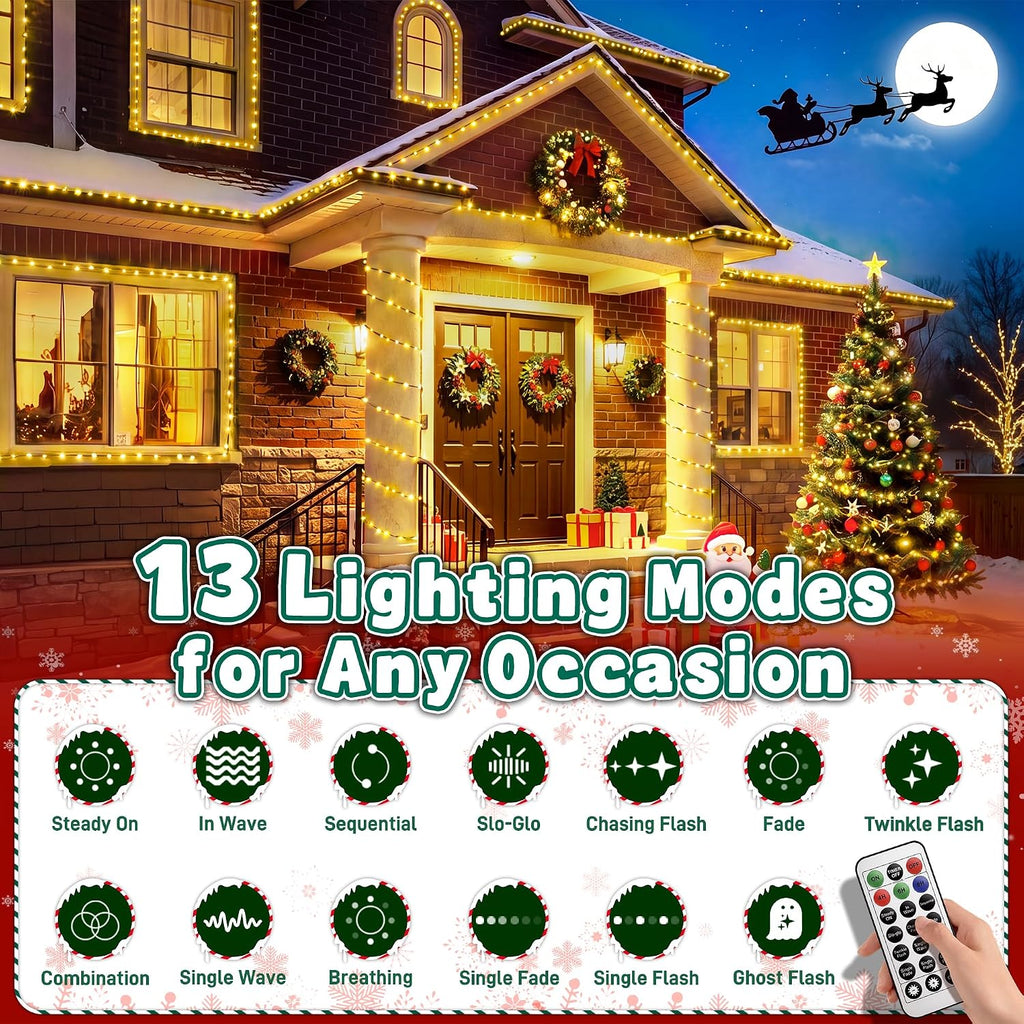 Outdoor Christmas Lights 500 LED 164FT, 13 Modes Warm White
