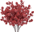 Sggvecsy Artificial Eucalyptus Leaves, 6 Pieces, 35.43 Inch Long, Red Color, Plastic and Silk Material, Easy to Bend and Adjust