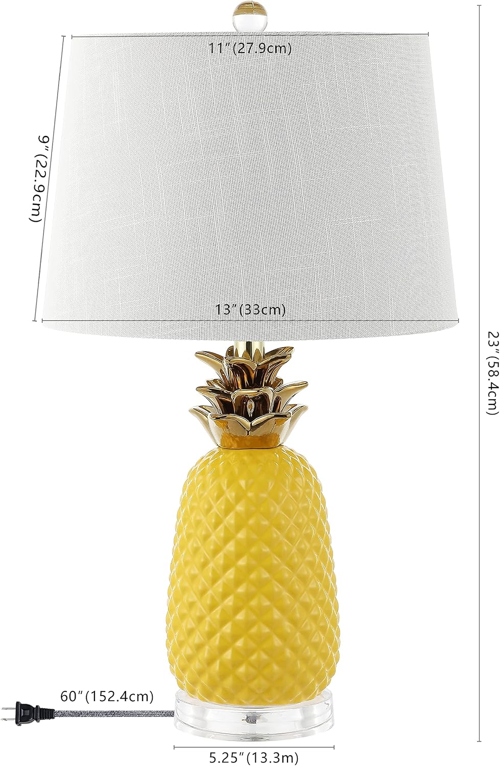 JONATHAN Y Pineapple Ceramic Table Lamp Bedside Nightstand 23", Yellow/Gold