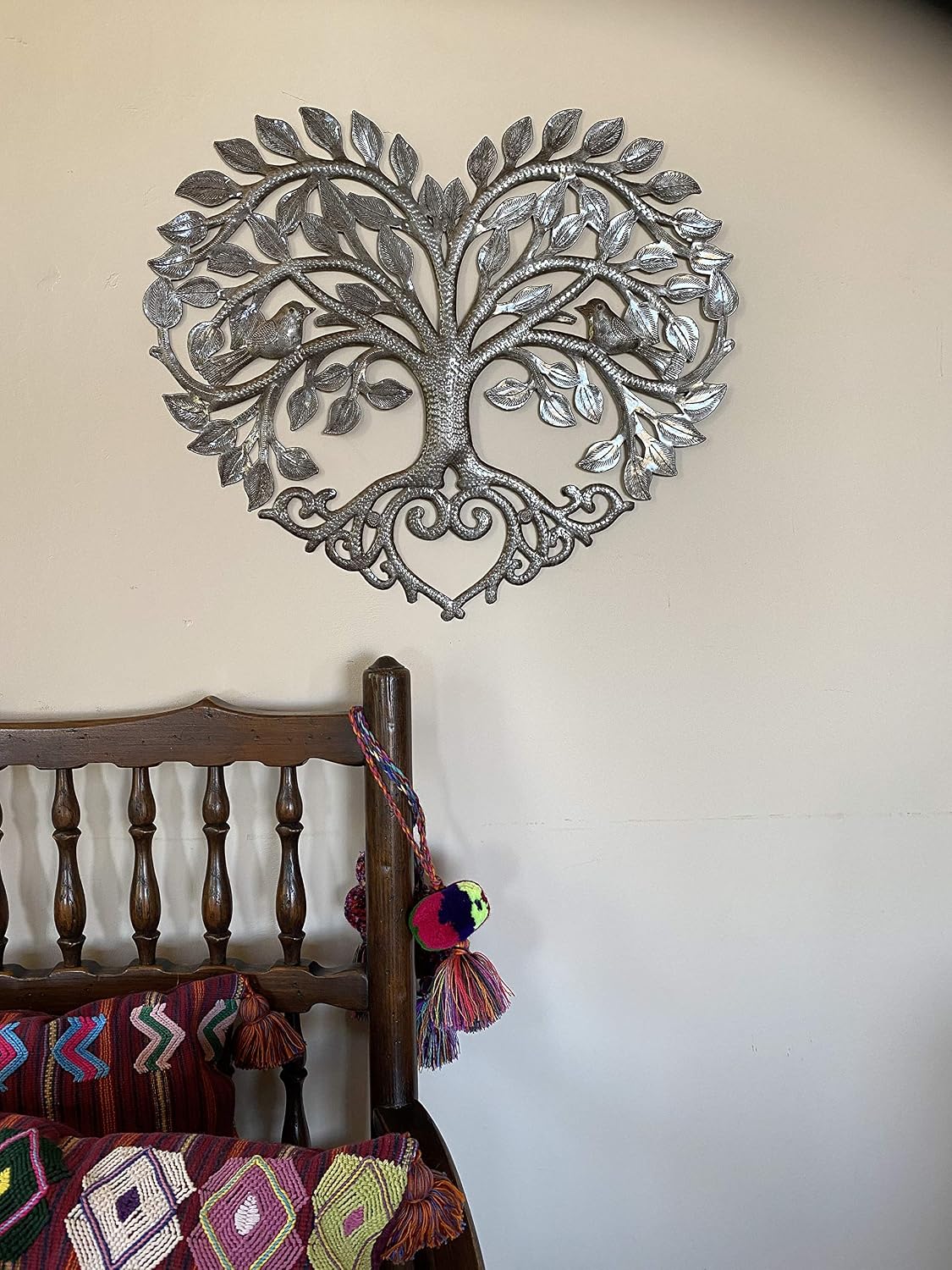 It's Cactus Metal Heart Shaped Tree of Life Decor, Wall Hanging Artwork, Handmade in Haiti, Celtic Family 17 X 16 Inches