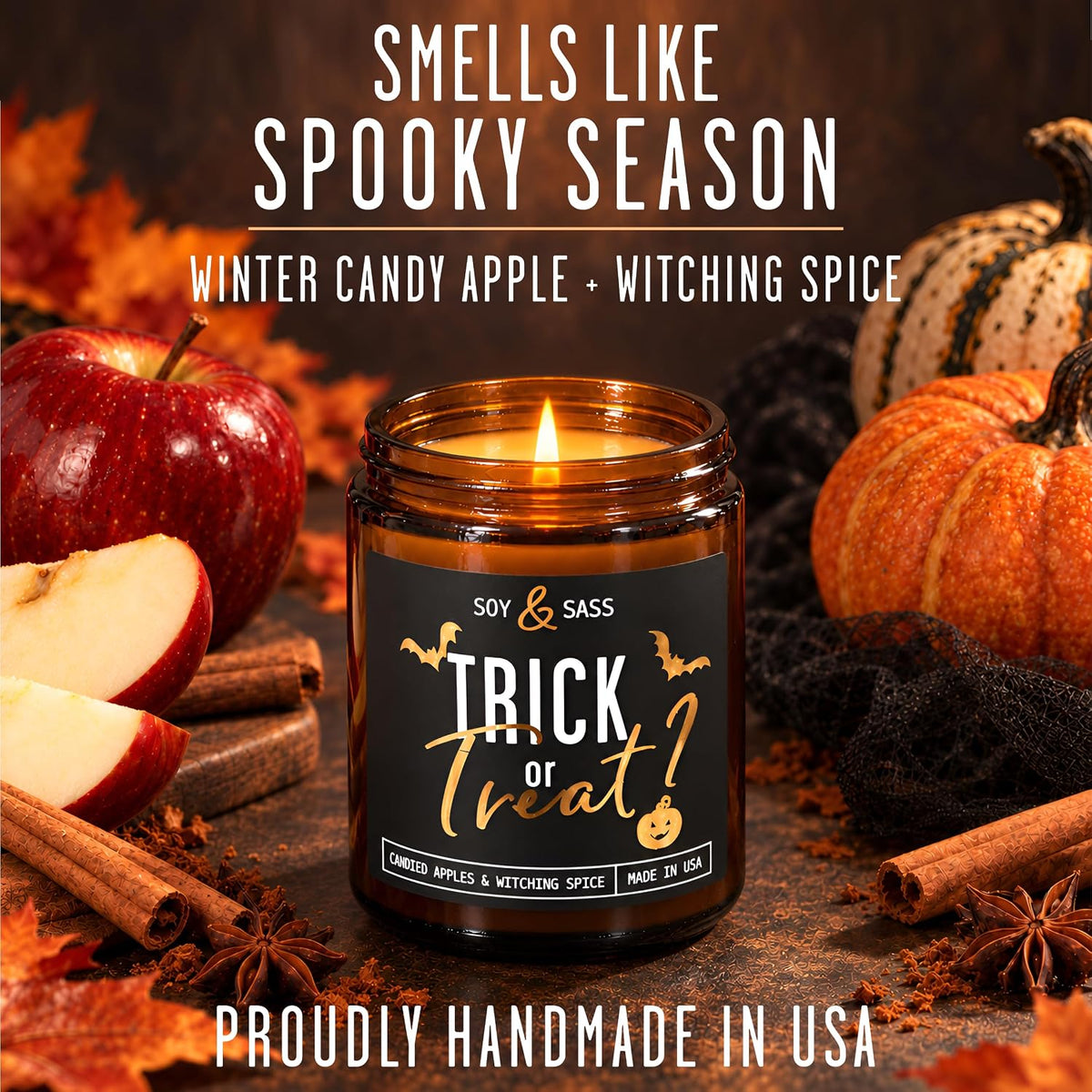 Halloween Candle - Trick or Treat, Winter Candy Apple Scent, Made in USA