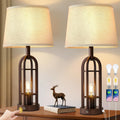 SRJJA 24" Farmhouse Touch Table Lamps for Living Room Set of 2 with USB A+C