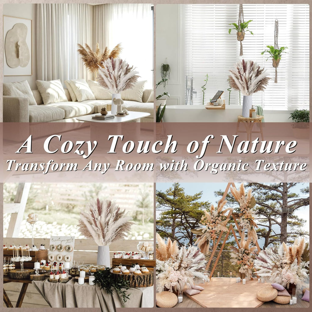 85PCS White Dried Pampas Grass Bouquet, Boho Home Decor Flowers