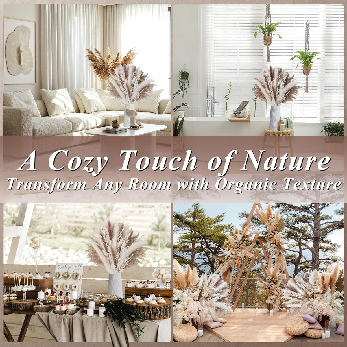85PCS White Dried Pampas Grass Bouquet, Boho Home Decor Flowers