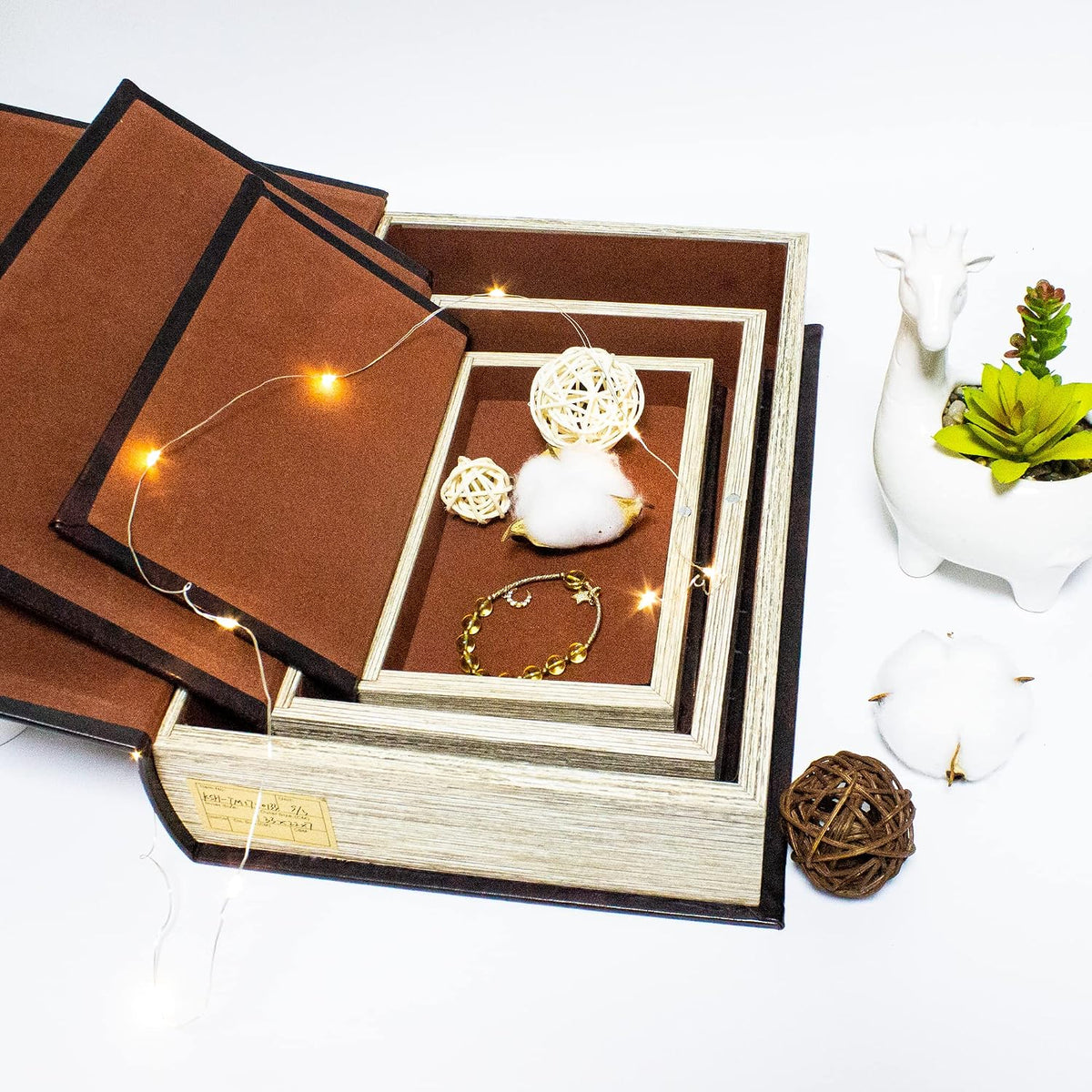 Decorative Book Box Set of 3,Vintage Style Book Shaped Storage Box