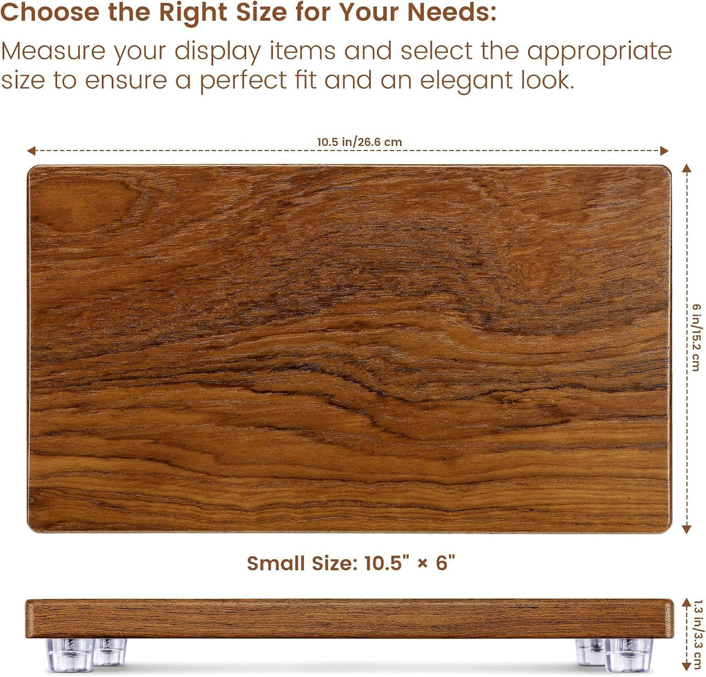 Solid Teak Wood Riser Tray, 10.5x6 inch Whole-Piece Teak Pedestal Stand, Vintage Rustic Bathroom Decor for Vanity Counter Sink, Candle Plant and Essential Oil Display, Brown M2