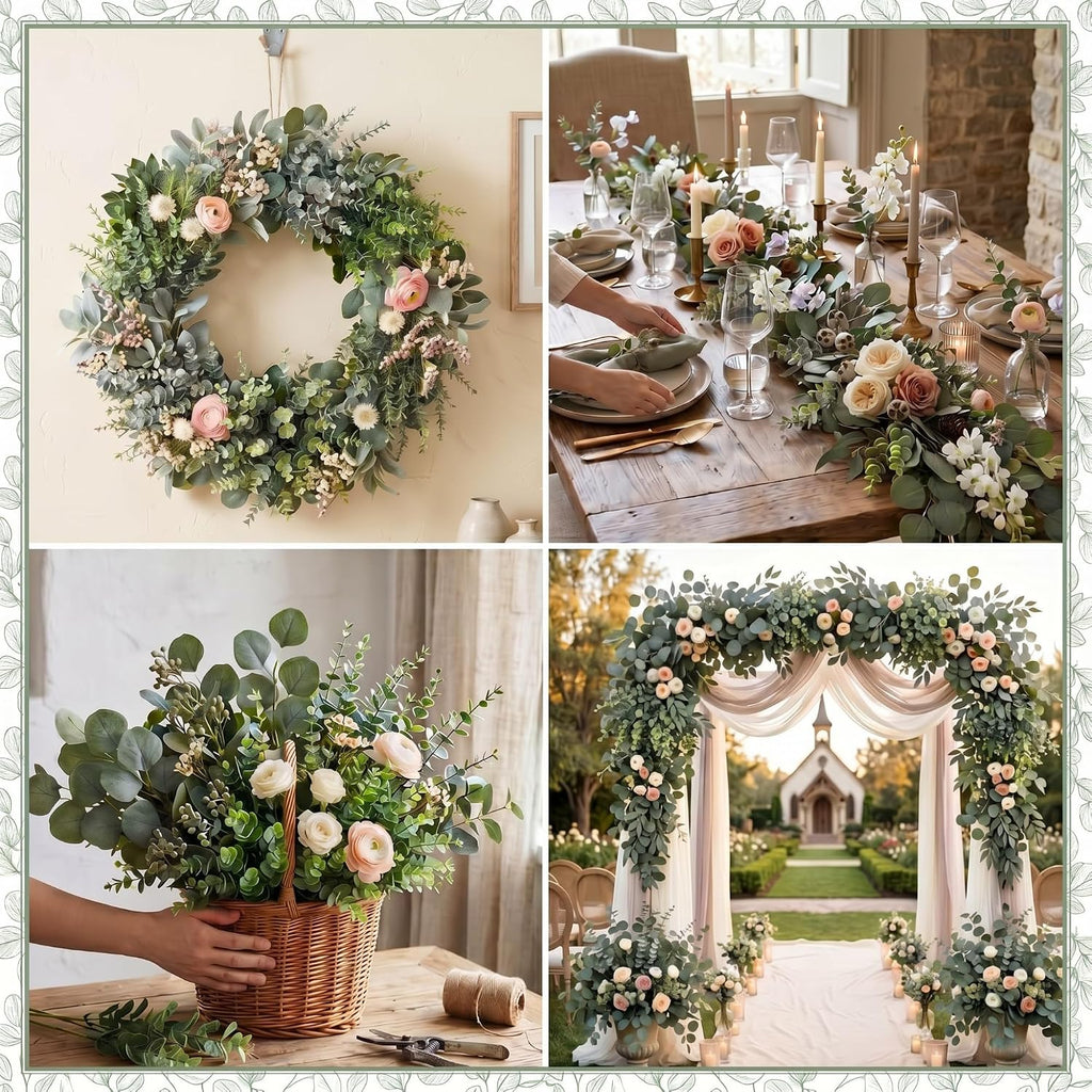 Ceenna 200 Pcs 6 Kind Mixed Eucalyptus Leaves Stem Bulk Artificial Greenery