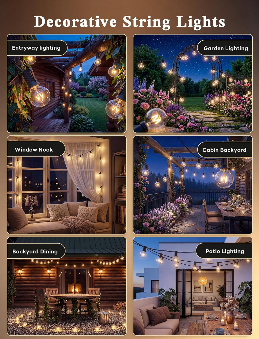 Abeja 50FT G40 Globe String Lights, Outdoor Patio Lights