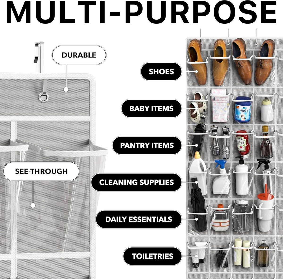 Simple Houseware 40 Pockets Large Clear Over the Door Shoe Organizer, Gray