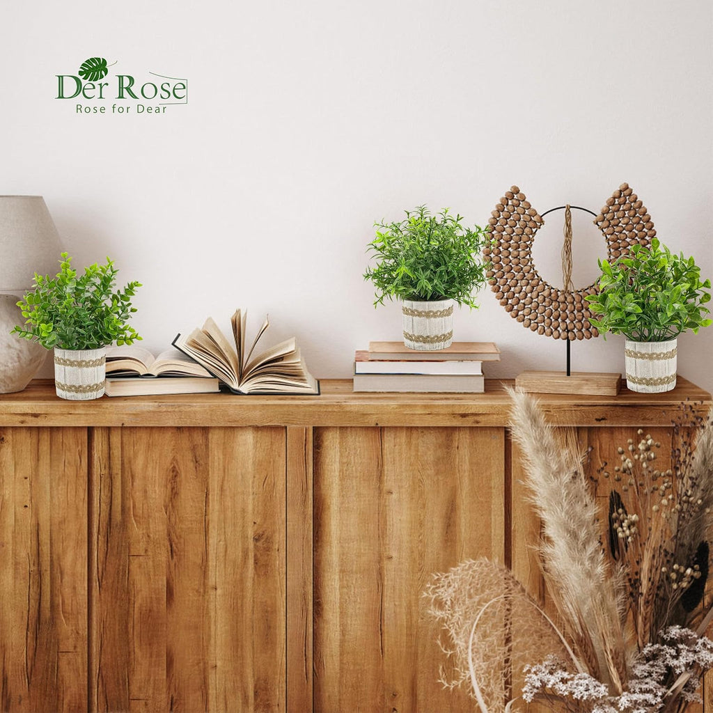 Der Rose 4 Pack Green Faux Plants Indoor Small Plants for Office Desk Decor