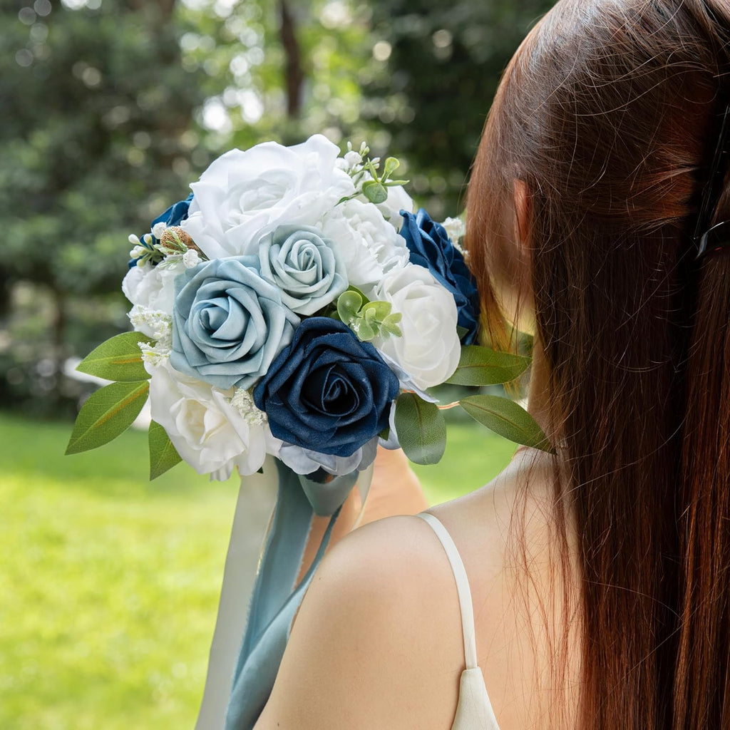 ponatia Dusty Blue Wedding Bouquets for Bride Bridesmaid