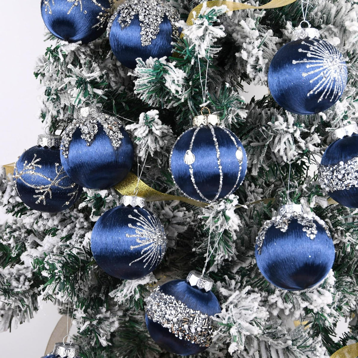 Christmas Balls Navy Blue Ornaments - Pack of 15 Luxury Christmas Tree Decorations Shatterproof - Satin Glitter Xmas Bulbs Set, 80mm 3.15 inch