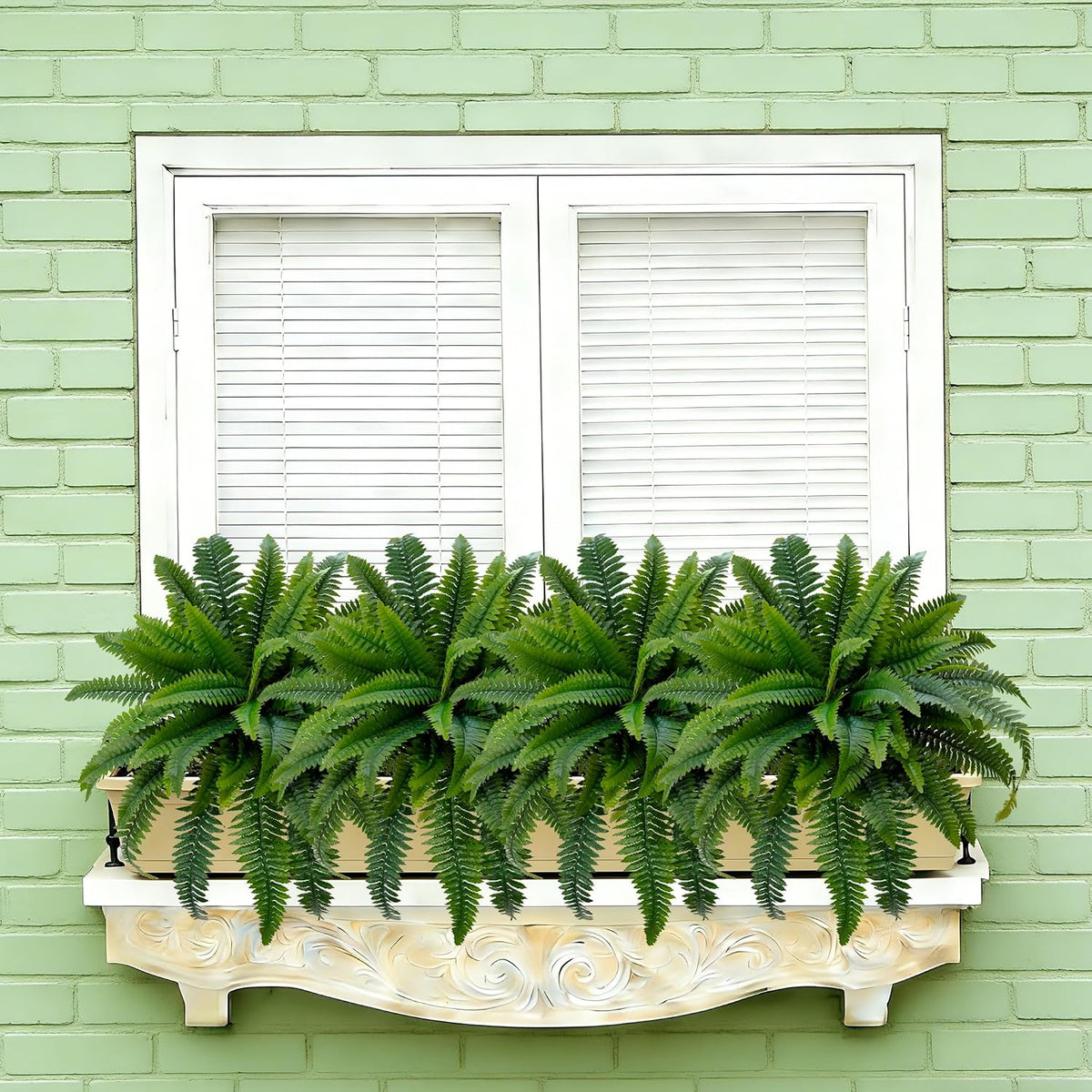 Senjie Fake Ferns 4 Set 55 Branches Artificial Ferns for Outdoors 32in