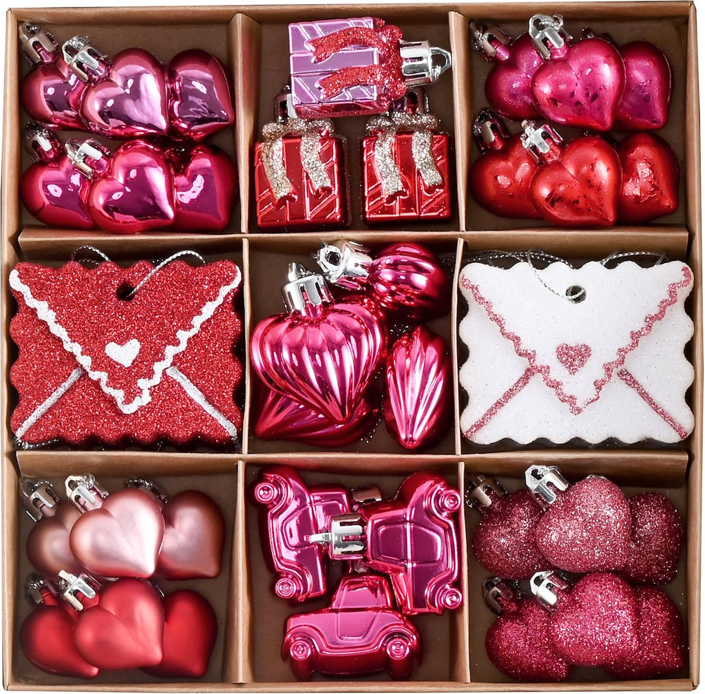 DecorbyHannah 45ct Mini Christmas Ornaments Set Tree Decorations Pink