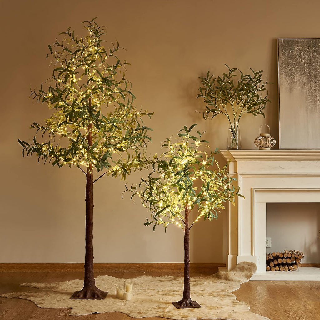 LITBLOOM Lighted Olive Branches 24IN 72 LED with Timer Battery Operated Lit Artificial Greenery for Wedding Party Spring Home Decoration Indoor Outdoor