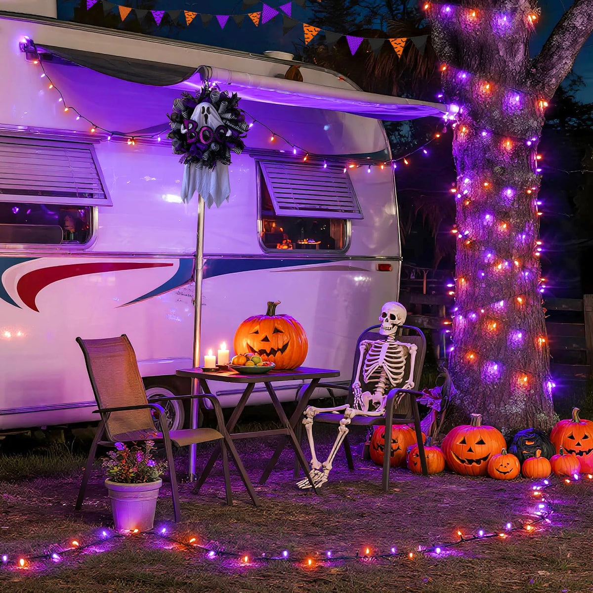 JMEXSUSS 66ft 200 LED Orange and Purple Halloween String Lights, Plug in