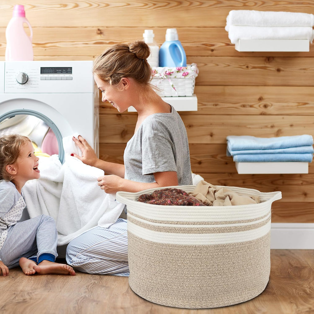 XUANGUO Extra Large Cotton Rope Round Storage Basket 22" x 14"