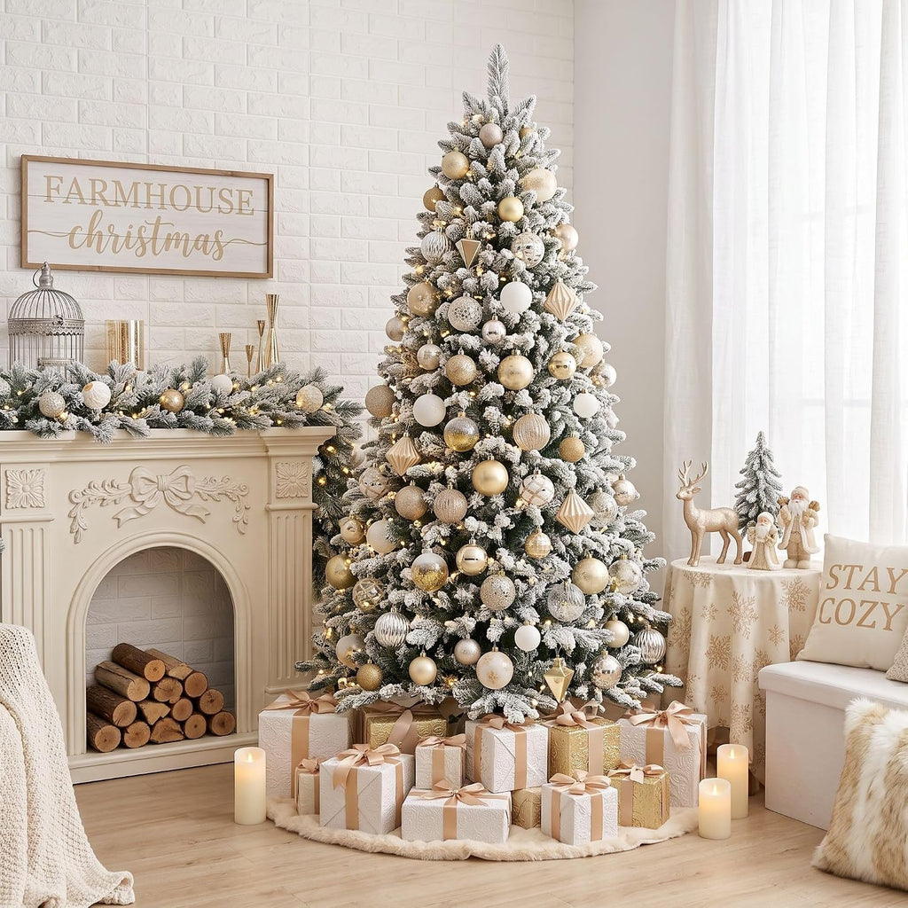 DecorbyHannah 45ct Mini Christmas Ornaments Set Tree Decorations Gold White