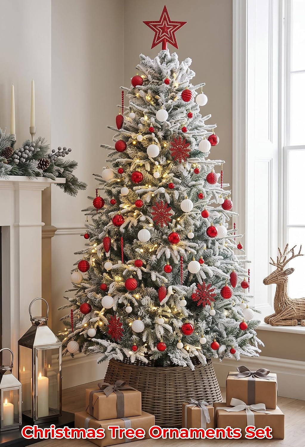 Brightown 100Pcs Christmas Tree Decorations Ornaments Set, Red and White