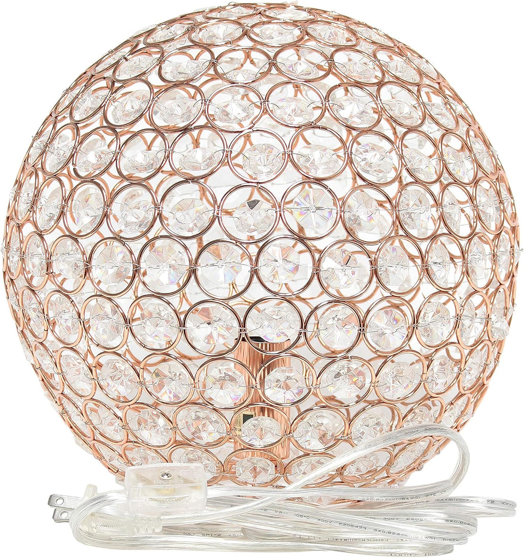 Elegant Designs LT1067-RGD 10" Elipse Crystal Collection Metal Crystal Ball Sequin Table Desk Lamp for Accent Lighting, Décor, Living Room, Rose Gold