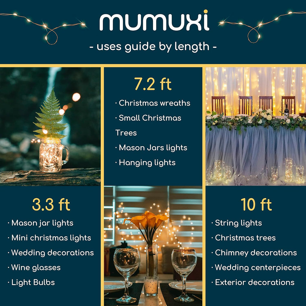 MUMUXI 24 Pack 7.2ft Fairy Lights Battery Operated String Lights, 20 Mini Battery Powered LEDs for Centerpiece Table Decorations, Wedding Party Bedroom Mason Jar Christmas, Warm White