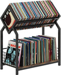 Homeiju 2-Tier Vinyl Record Storage Holder with Dividers, 24.4''W Vinyl Record Display, 300 LPs Vinyl Record Storage Rack, Suitable for Magazines, Books, Documents, Albums
