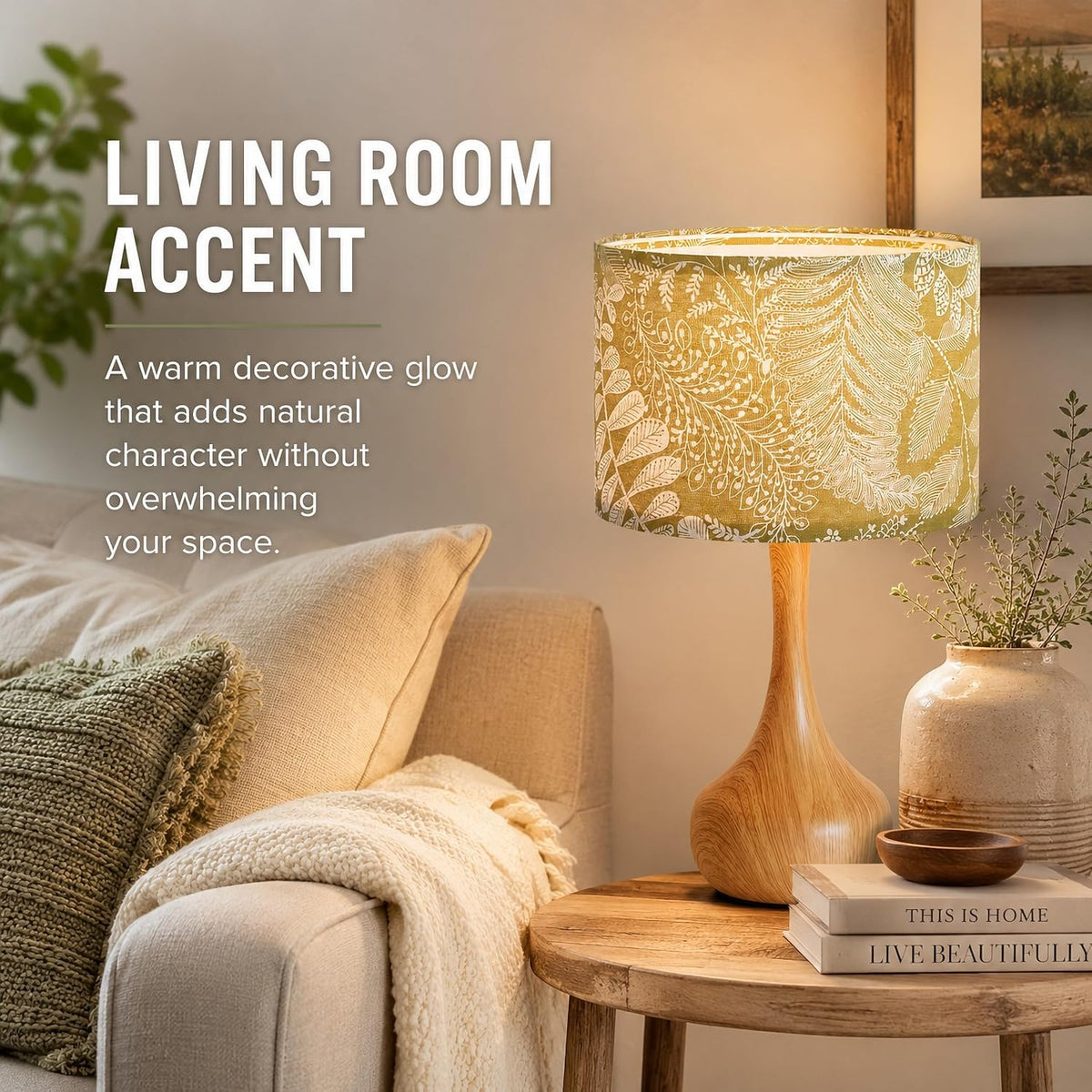 17" Small Green Shade Yellow Table Lamp Set of 2 for Bedroom Living Room