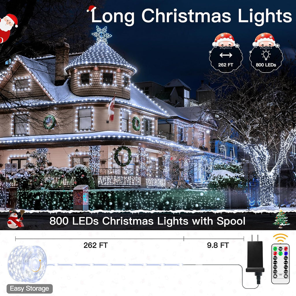 White Christmas Lights, 800LED 262FT Fairy Lights Outdoor Indoor