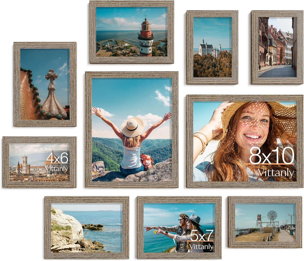 Vittanly 10 Pack Picture Frames Collage Wall Decor, Grayish Brown