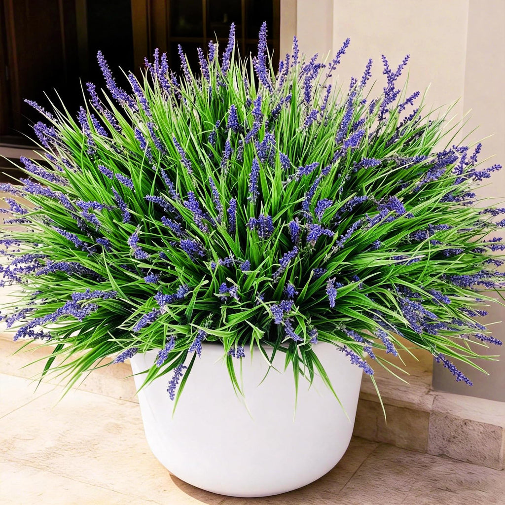 Ivydale 20PCS Artificial Plants Fake Flowers Monkey Grass for Outdoors,UV Resistant Realistic Purple Faux Greenery Shrubs Outside Decor for Home Garland Porch Patio Balcony Planter Yard Office Pathway